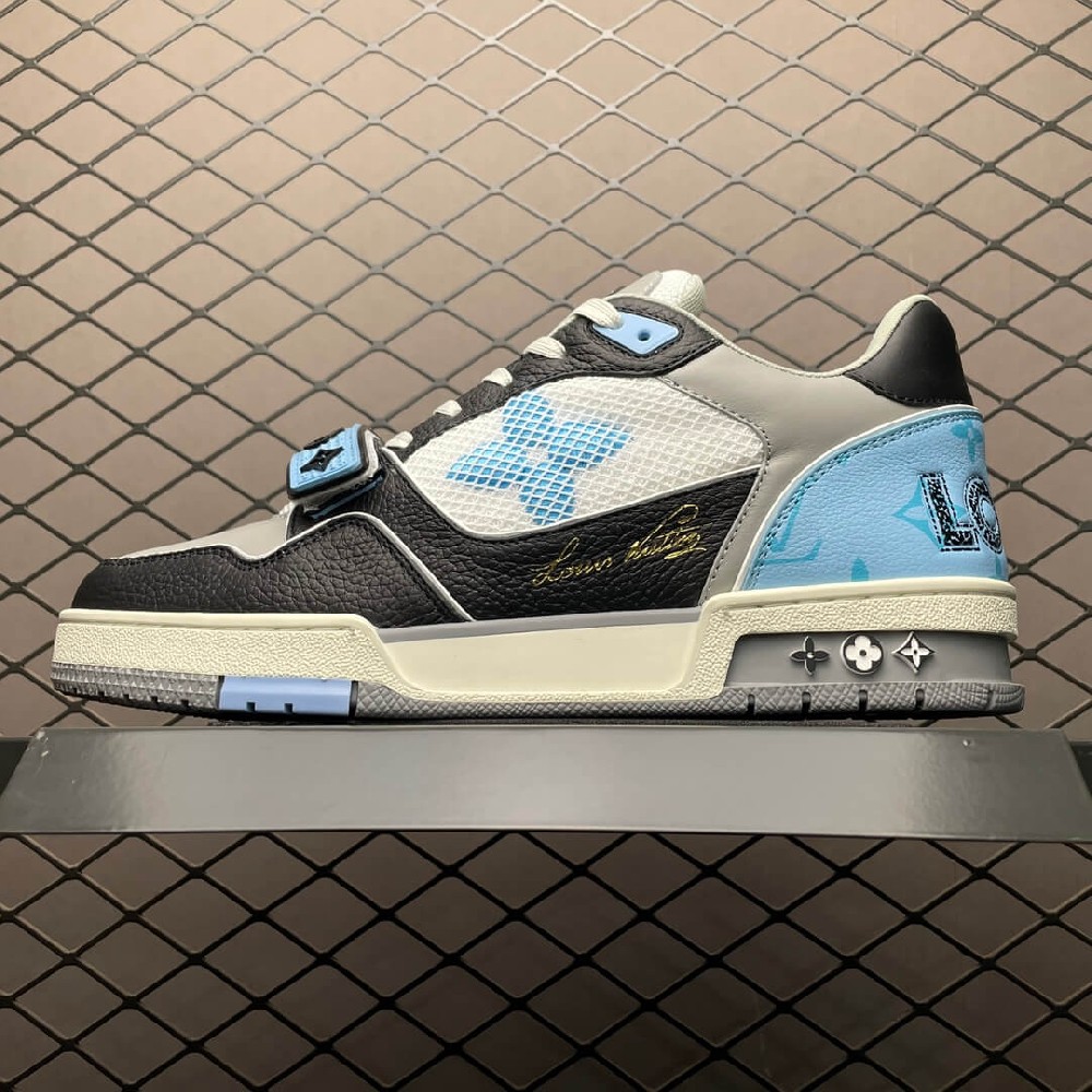 Louis Vuitton 路易威登 LV Trainer 皮革 圆头系带平跟 低帮 湖蓝色
